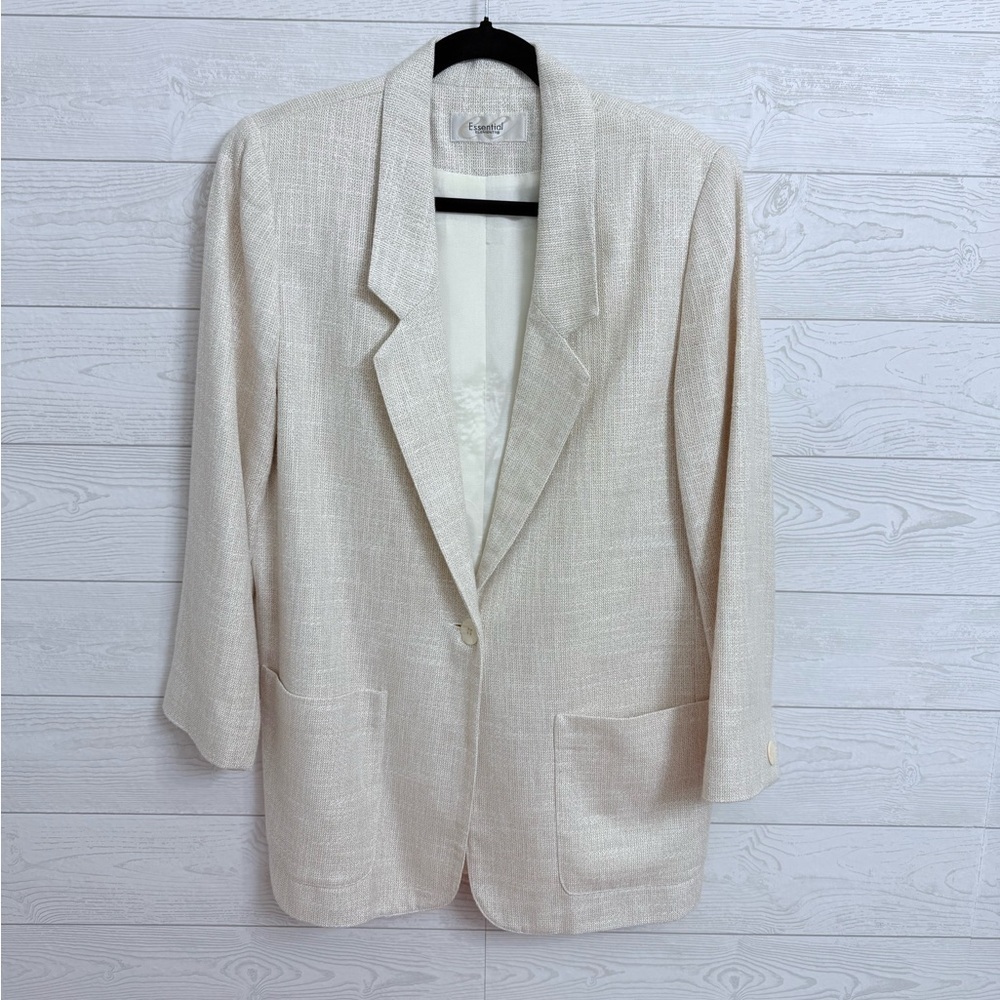 Essential Elements Women’s Cream Rayon Linen Woven Blazer. Size M